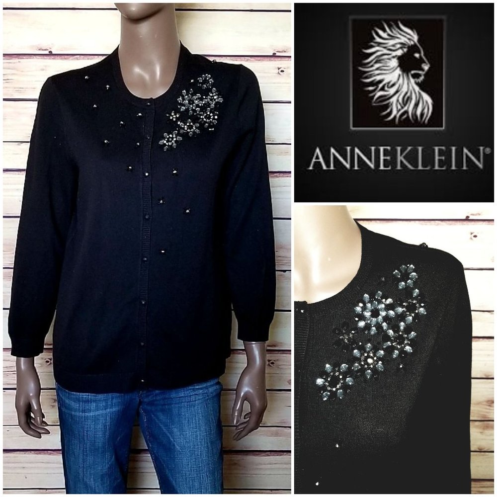 Anne Klein Black Bling Knit Jacket